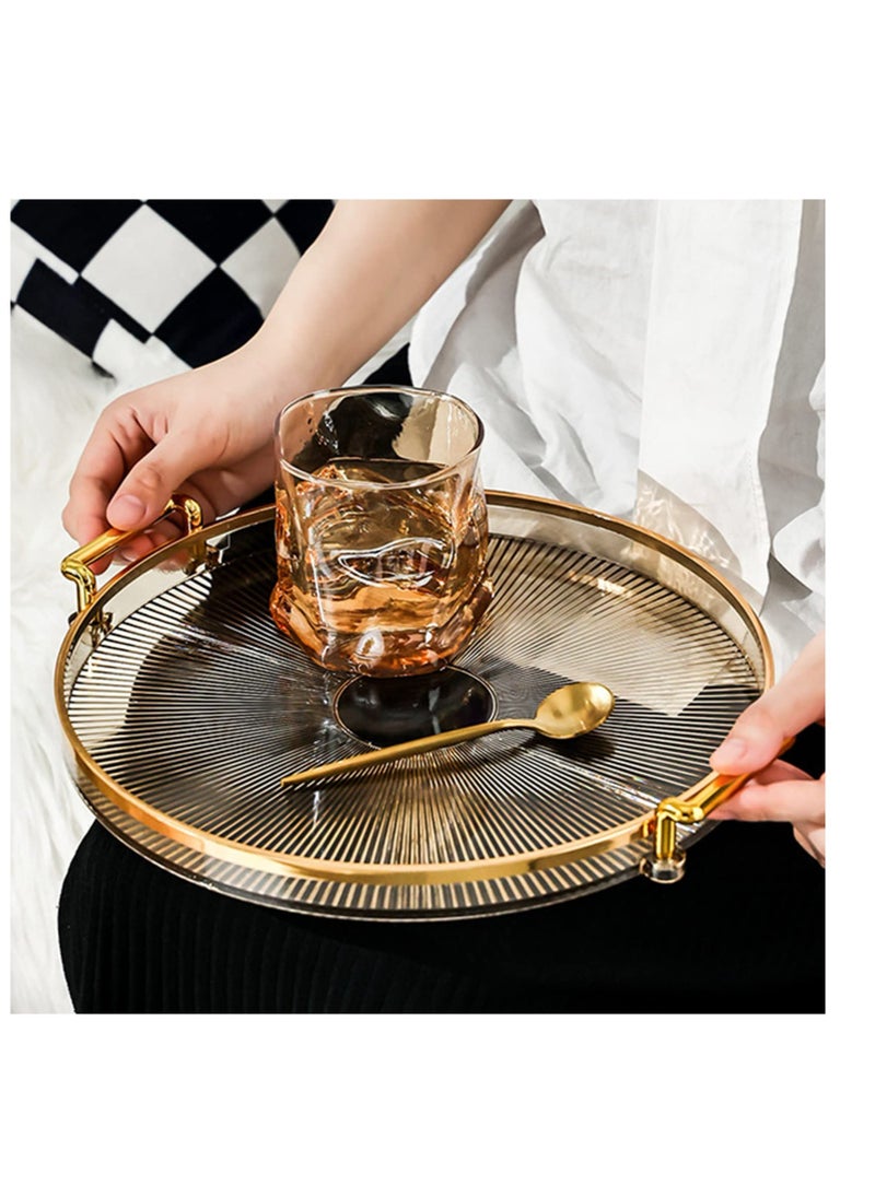 Generic - Elegant Round Acrylic Serving Tray with Gold Handles for Home and Restaurant Use, Perfect for Drinks, Breakfast, and Fruit Display - Image 1