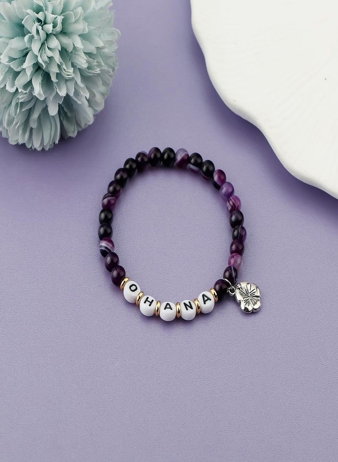 Haoze Ohana Bracelet Gifts for Women, Natural Stone Beads Bracelet Friendship Jewelry Birthday Gifts for Daughter Niece Sister Granddaughter Hawaiian Accessories (Purple) - Image 4