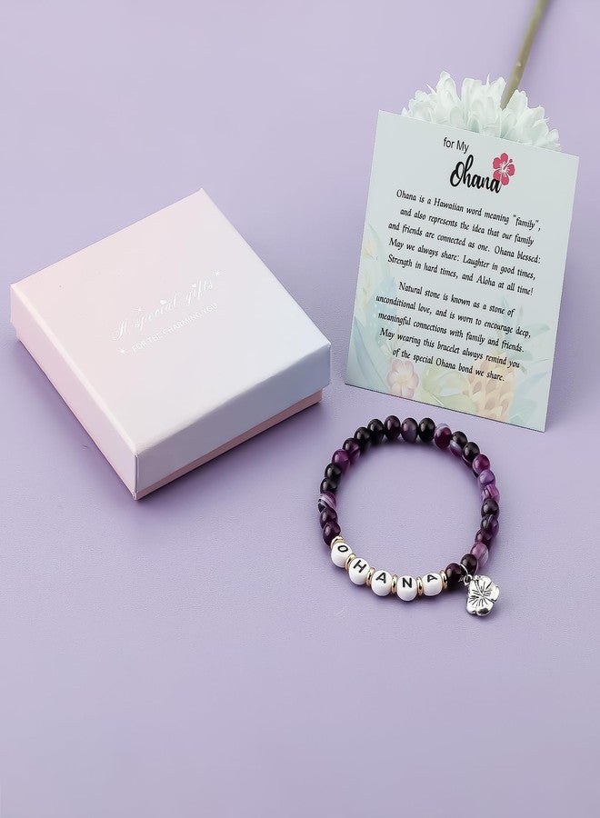 Haoze Ohana Bracelet Gifts for Women, Natural Stone Beads Bracelet Friendship Jewelry Birthday Gifts for Daughter Niece Sister Granddaughter Hawaiian Accessories (Purple) - Image 5