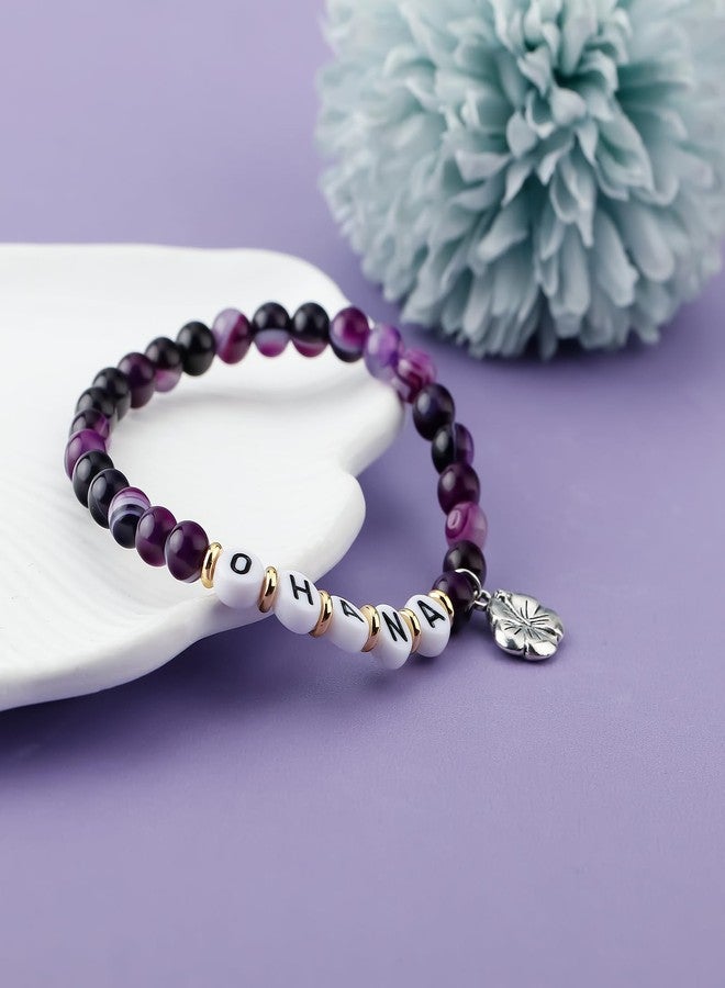 Haoze Ohana Bracelet Gifts for Women, Natural Stone Beads Bracelet Friendship Jewelry Birthday Gifts for Daughter Niece Sister Granddaughter Hawaiian Accessories (Purple) - Image 3