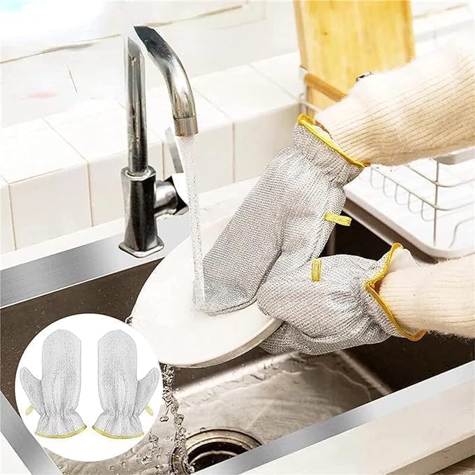 Dishwashing Hand Gloves Non Scratch Wire, (1 Pair) Waterproof Home Kitchen Utensils Cleaning Gloves for Washing Dish Easy Rinsing, Reusable Cleans Dishes-102  - Image 5