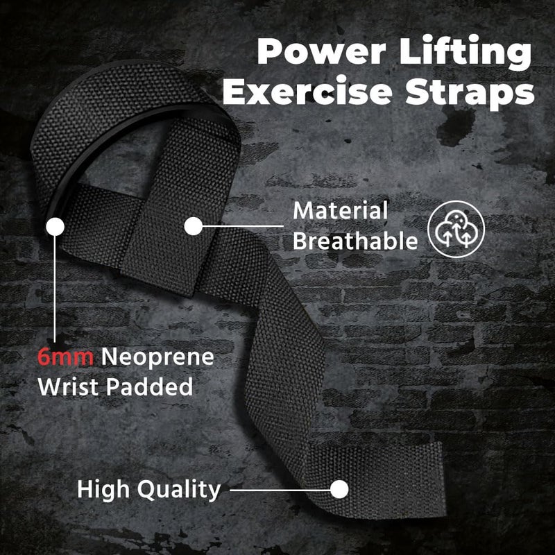 WSAKOUE Lifting Straps, Weightlifting Straps, Deadlift Straps with Padded Neoprene for Power Lifting, Bodybuilding, Gym Workout, Strength Training & Fitness Workout, Resistance -Black - Image 2