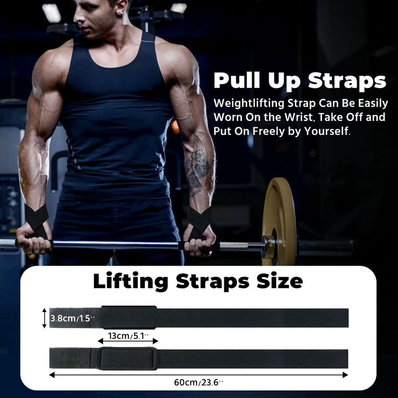 WSAKOUE Lifting Straps, Weightlifting Straps, Deadlift Straps with Padded Neoprene for Power Lifting, Bodybuilding, Gym Workout, Strength Training & Fitness Workout, Resistance -Black - Image 3