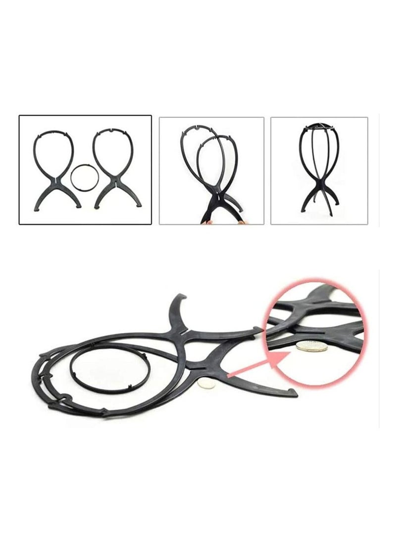 إستيل حامل شعر مستعار قطع من البلاستيك المتين القابل للطي وحامل شعر مستعار قابل للطي أداة عرض قطع الشعر المستقرة حامل شعر مستعار مجفف (أسود) - Image 3