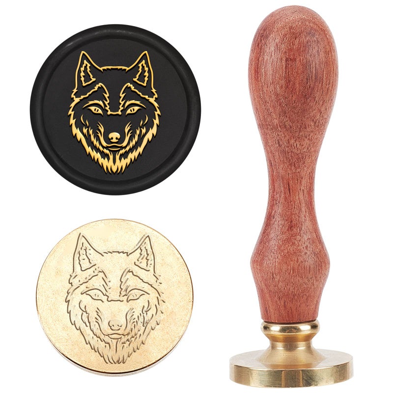 MAYJOYDIY Wolf Wax Seal Stamp Wolf Head Wildlife Animal Patterns Sealing Wax Stamps 25mm Brass Seals Head Replacement Great for Envelopes Invitations Wine Packaging Gift Wrapping