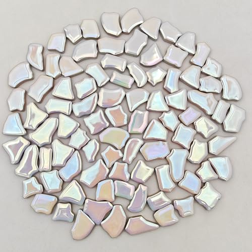 YOZIEMQ 068153 Irregular Ceramic Mosaic Tiles500g11lb Ceramic Mosaic Tiles for CraftsCeramics Mosaic Pieces for Home Decoration or DIY CraftsMosaic Making Supplies Iridescent Pearl White - Image 3