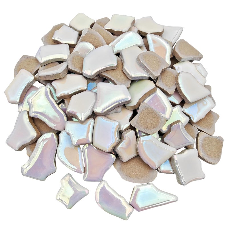 YOZIEMQ 068153 Irregular Ceramic Mosaic Tiles500g11lb Ceramic Mosaic Tiles for CraftsCeramics Mosaic Pieces for Home Decoration or DIY CraftsMosaic Making Supplies Iridescent Pearl White - Image 2