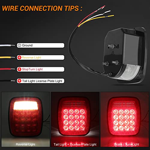 CMVT Auto Universal 38 LED Replacement Tail Lights Taillights for Jeep Wrangler TJ YJ CJ, Red Lens BAR Square Brake Stop Turn Signal Reverse w/License Plate lamp Assembly, 2PCS - Image 3