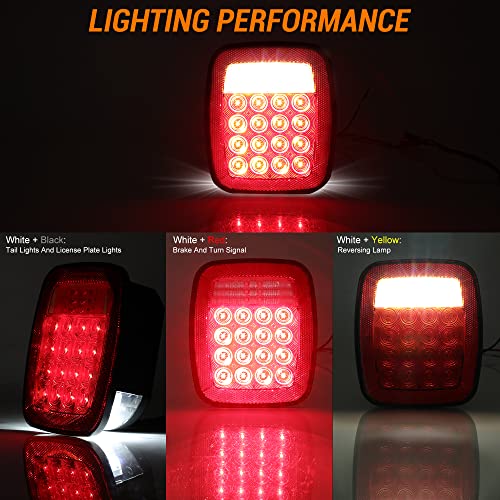 CMVT Auto Universal 38 LED Replacement Tail Lights Taillights for Jeep Wrangler TJ YJ CJ, Red Lens BAR Square Brake Stop Turn Signal Reverse w/License Plate lamp Assembly, 2PCS - Image 4