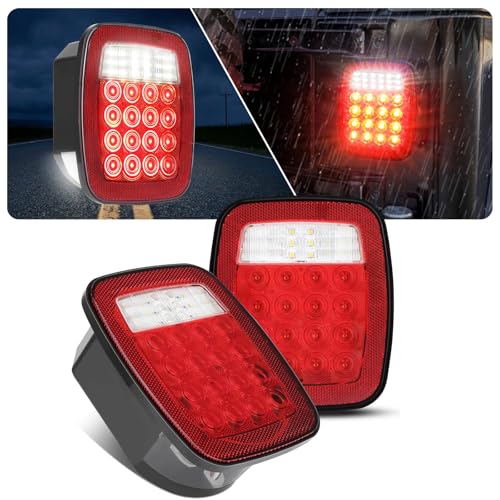 CMVT Auto Universal 38 LED Replacement Tail Lights Taillights for Jeep Wrangler TJ YJ CJ, Red Lens BAR Square Brake Stop Turn Signal Reverse w/License Plate lamp Assembly, 2PCS - Image 1