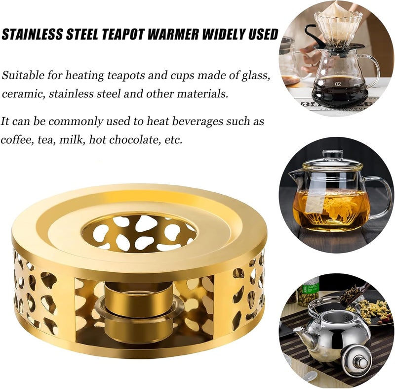 FOXNSK Teapot Warmer, Stainless Steel Coffee Warmer Base with Hollow Frame Design Candle Holder for Glass Teapot and Other Heatproof Dish Warming Use - Image 2