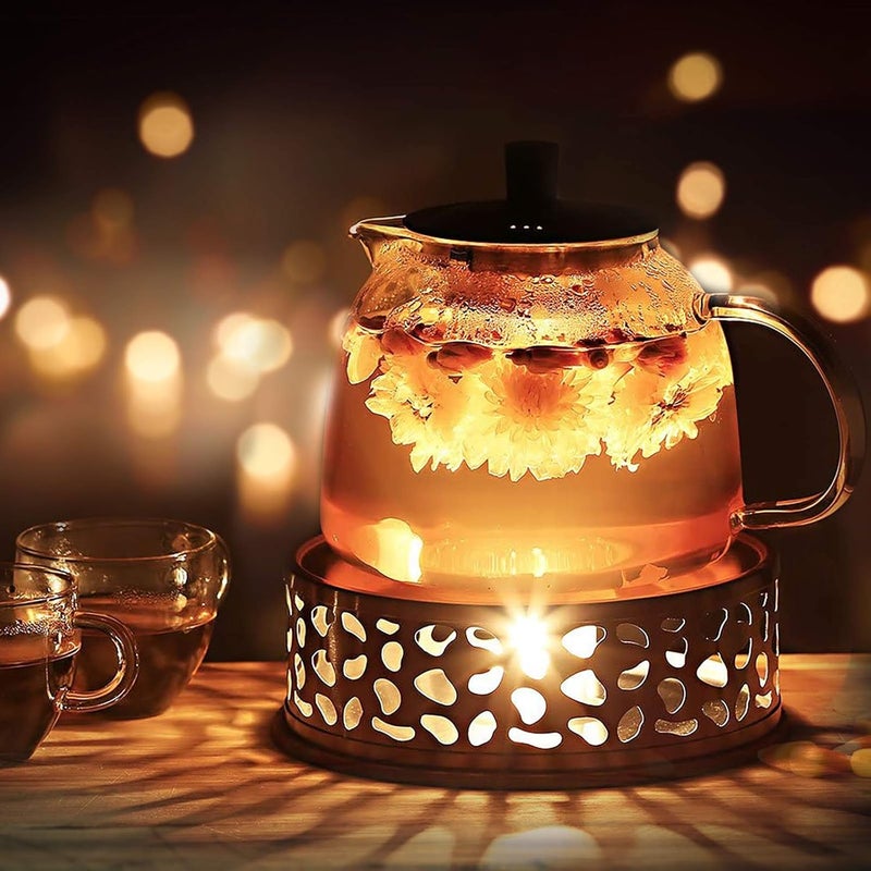 FOXNSK Teapot Warmer, Stainless Steel Coffee Warmer Base with Hollow Frame Design Candle Holder for Glass Teapot and Other Heatproof Dish Warming Use - Image 3