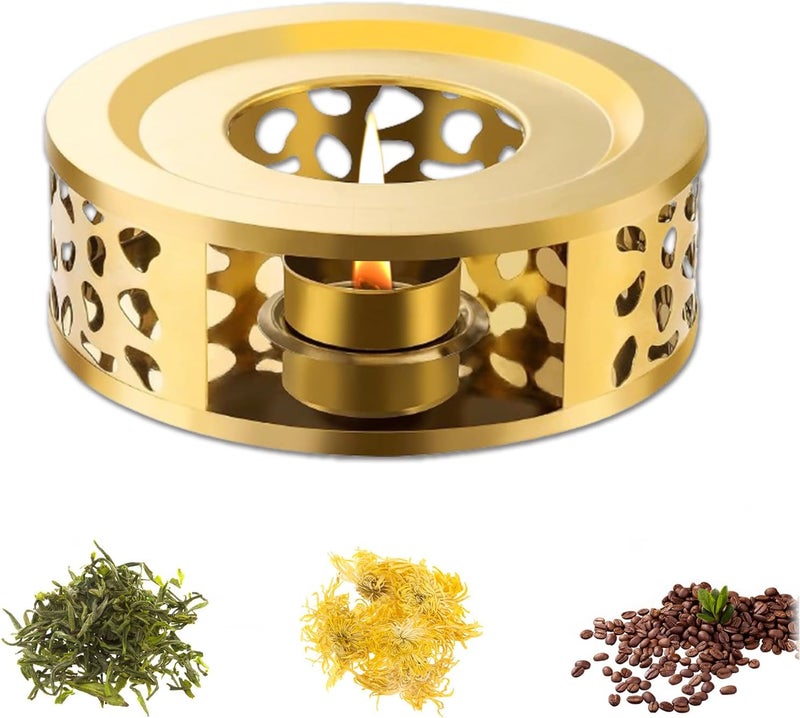 FOXNSK Teapot Warmer, Stainless Steel Coffee Warmer Base with Hollow Frame Design Candle Holder for Glass Teapot and Other Heatproof Dish Warming Use - Image 1