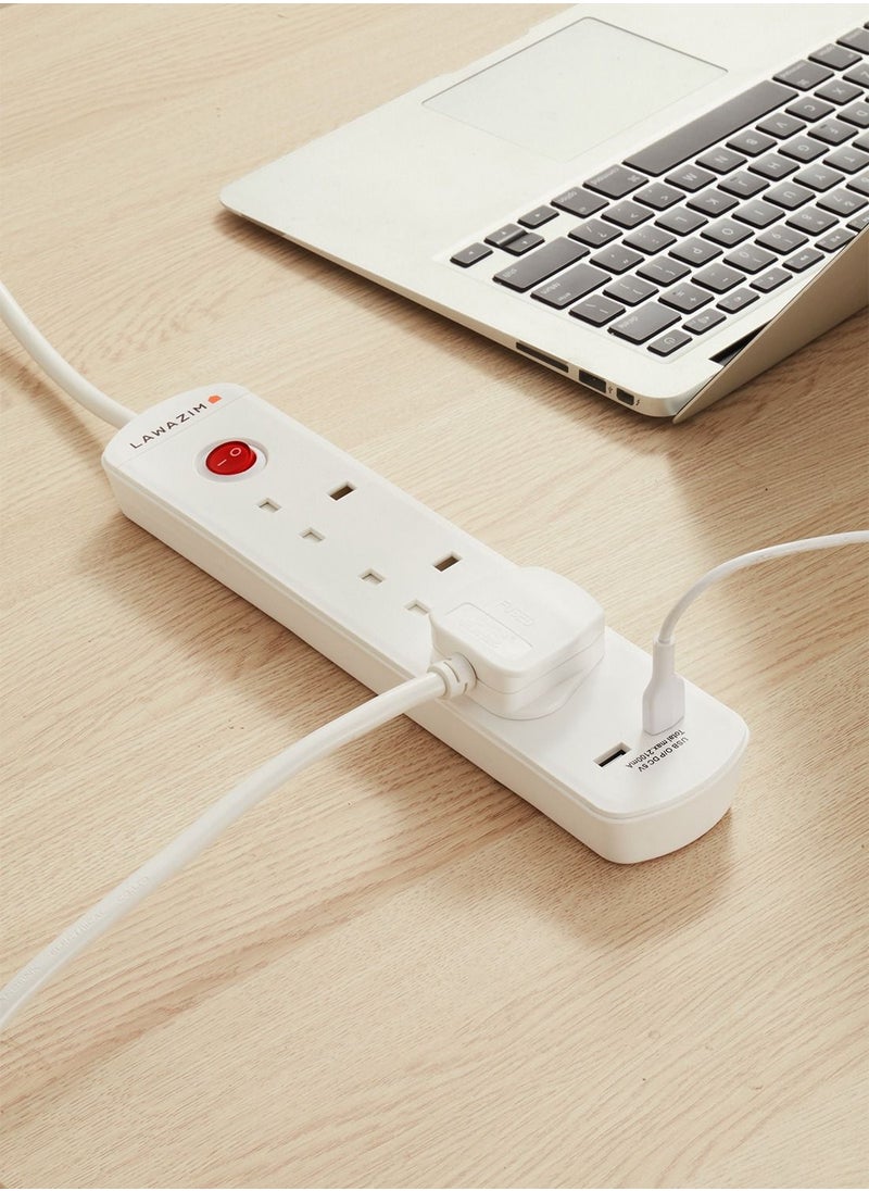 LAWAZIM - Heavy duty 3 Way Extension Cable with on/off buttons & 2 USB Port | 5 Meters | 2990W - Image 1