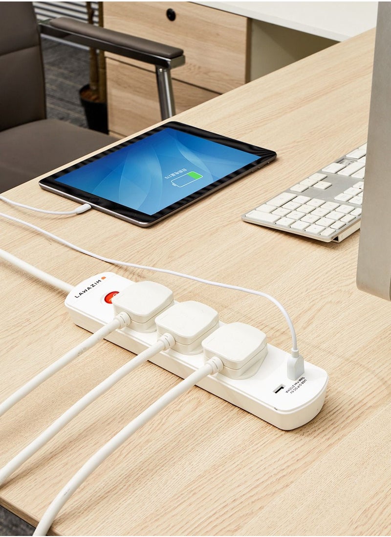 LAWAZIM - Heavy duty 3 Way Extension Cable with on/off buttons & 2 USB Port | 5 Meters | 2990W - Image 1