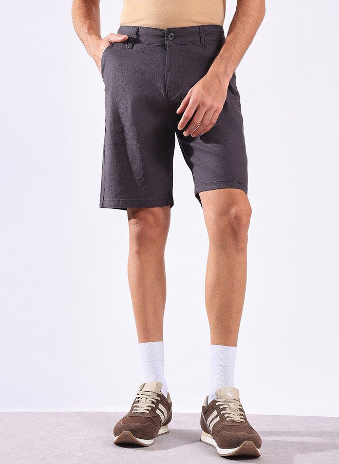 Hence Men Charcoal Self Design Relaxed Fit Chino Shorts - Image 1