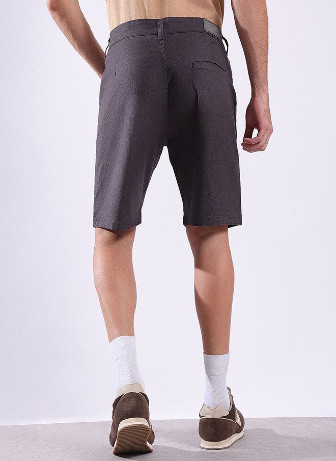 Hence Men Charcoal Self Design Relaxed Fit Chino Shorts - Image 3