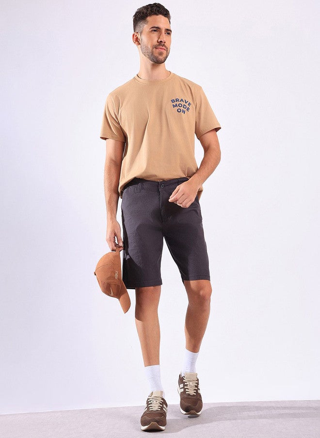 Hence Men Charcoal Self Design Relaxed Fit Chino Shorts - Image 4