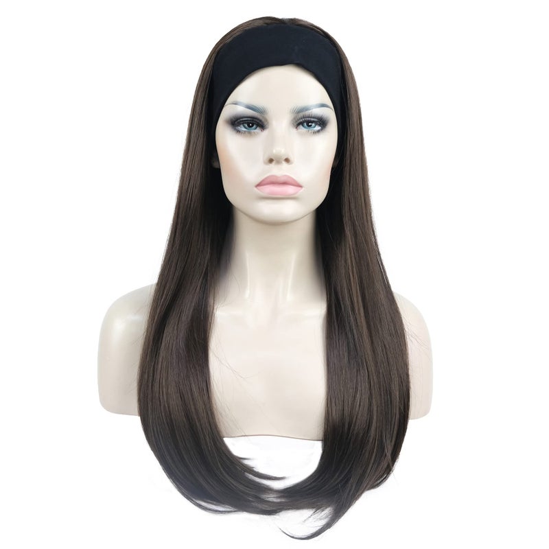 Aimole Long Straight 34 Womens Wigs with Black Headband Hair Synthetic Hair6 Chestnut Brown