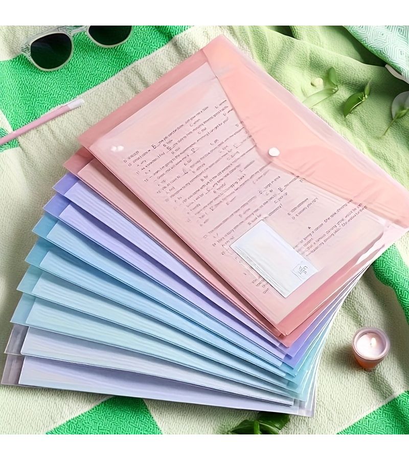 10 Pcs Mixed Color Polypropylene Document Bags With Snap Closure A4 Transparent Folders For Students Office Use - Image 5