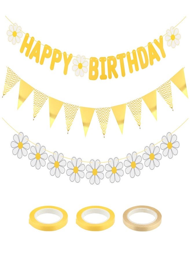 Balana Yellow Daisy Birthday Party Decoration Supplies,Happy Birthday Sign Banner Hanging Paper Kit,for Adults Birthday Party Decorations Shower DIY Hanging - Image 1