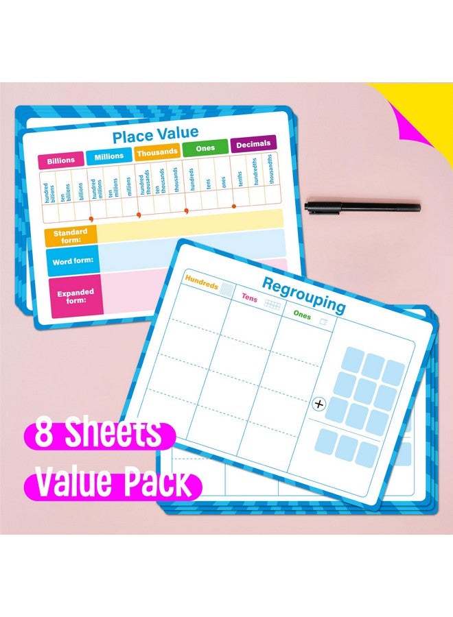سبرايت جرو 8 مجموعات من السبورة البيضاء لقيمة المكان، بطاقة قابلة للمسح الجاف على الوجهين، لوحة بيضاء لتعلم الرياضيات للأطفال والطلاب والفصول الدراسية والمنزل (كل منها يبلغ مقاسها 12 بوصة × 9 بوصة) - Image 2