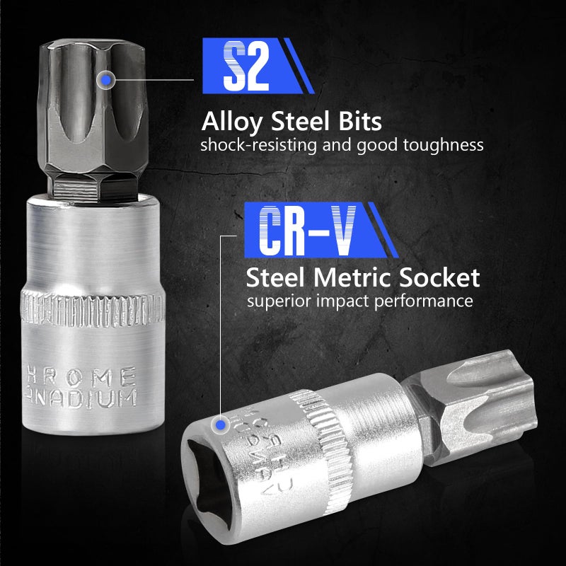 Uten Drive Male Female Torx Star Bit Socket E-Socket Set Handheld Tool - 34 Pcs, Star Socket Set For Hand Use Work On Cars, Trucks, Machinery, and Other Jobs With Storage Case, Blue - Image 5