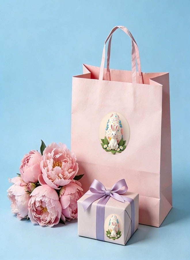 SLGIFT 48 White Round Stickers Featuring Easter Egg and Bunny Floral Designs for Gift Wrapping - Image 5