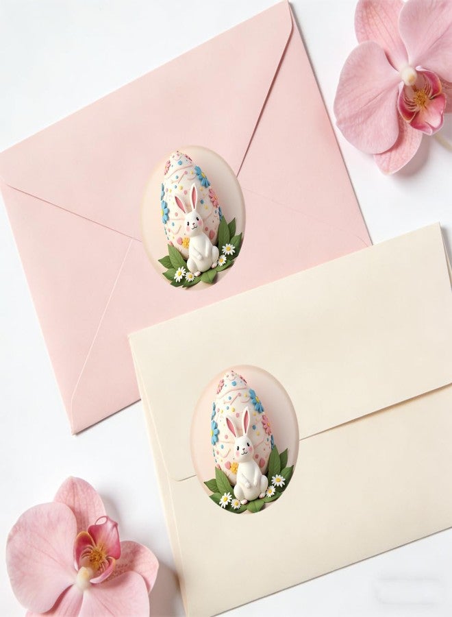 SLGIFT 48 White Round Stickers Featuring Easter Egg and Bunny Floral Designs for Gift Wrapping - Image 3
