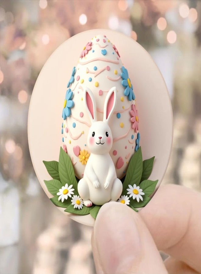 SLGIFT 48 White Round Stickers Featuring Easter Egg and Bunny Floral Designs for Gift Wrapping - Image 1