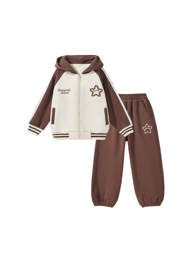 DEESHA Hooded Zippered Top + Cuffed Pants】girls' Autumn And Winter Outfits, Medium To Large Children's Thin Fleece Casual Set - Image 3
