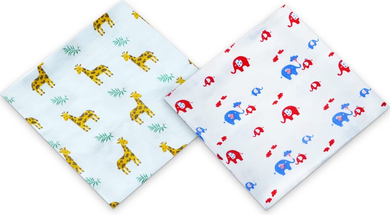 Ireeya Organic Cotton Muslin Baby Swaddle Wrap (Elephant & Giraffe) - Image 1