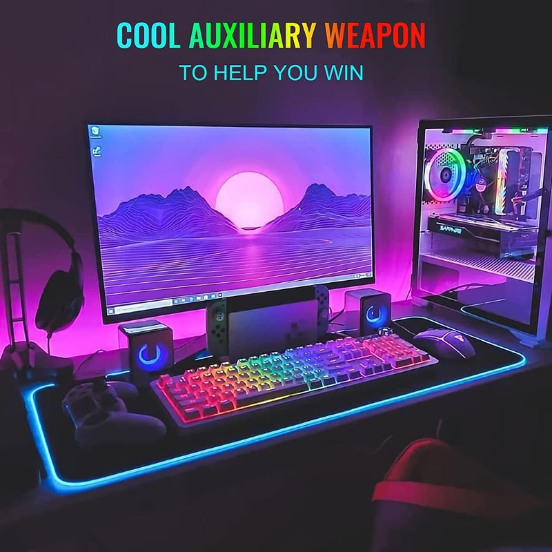 SKY-TOUCH Gaming Mouse Pad, Extra Large Soft Led Extended Mouse Pad (10 Lighting Modes), Anti-Slip Rubber Base Computer Keyboard Mat, Black, Grb Mouse - Image 2