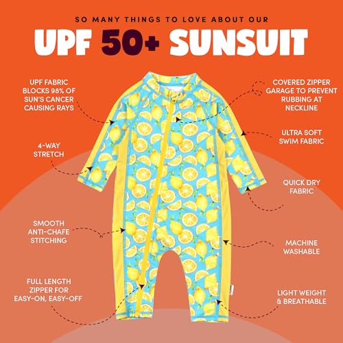 SwimZip Boys' Long-Sleeve UPF 50+ Swimsuit for Baby, Toddler, & Little Boys Lemons - Image 2