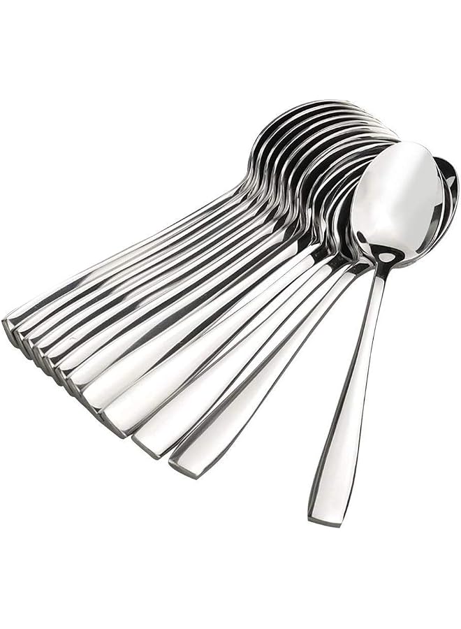 Stainless Steel Spoons Set of 12, Dinner Spoon Length 16cm, Food Grade Silverware for Home & Kitchen- Mirror Polished, 12 Silver Spoons