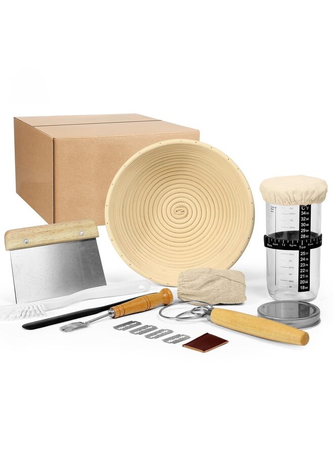 مجموعة كاملة من سلال تخمير العجين المخمر، ومجموعة حاويات زجاجية لبدء تخمير العجين المخمر، ومجموعة واسعة من لوازم خبز العجين المخمر. - Image 3