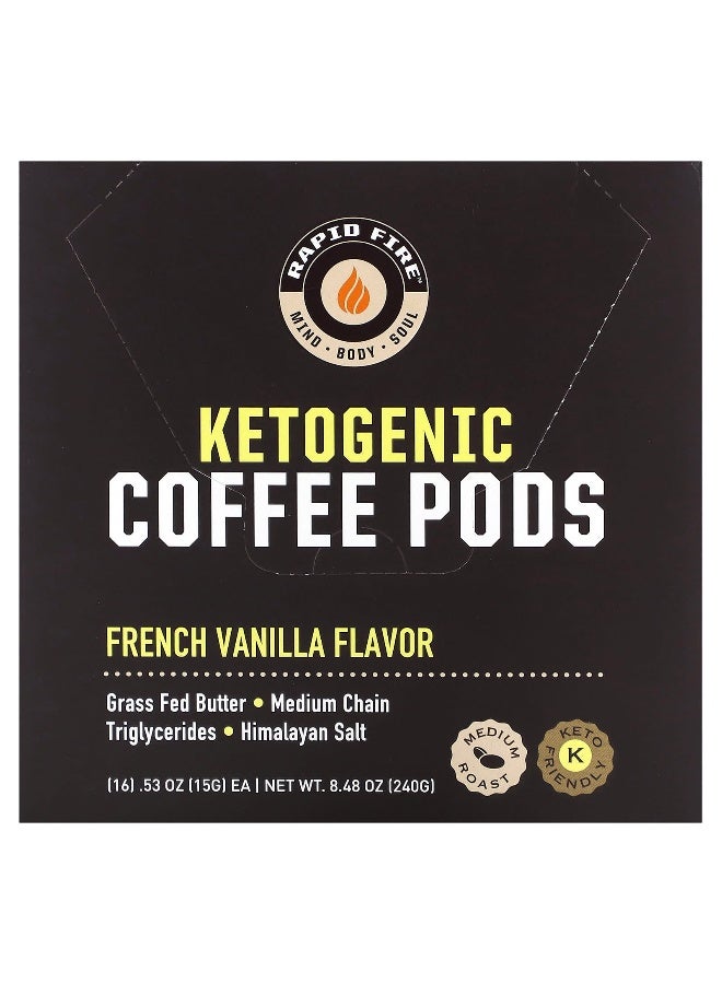 RAPIDFIRE, Ketogenic Coffee Pods, French Vanilla, Medium Roast, 16 Pods, 8.48 oz (240 g) - Image 1