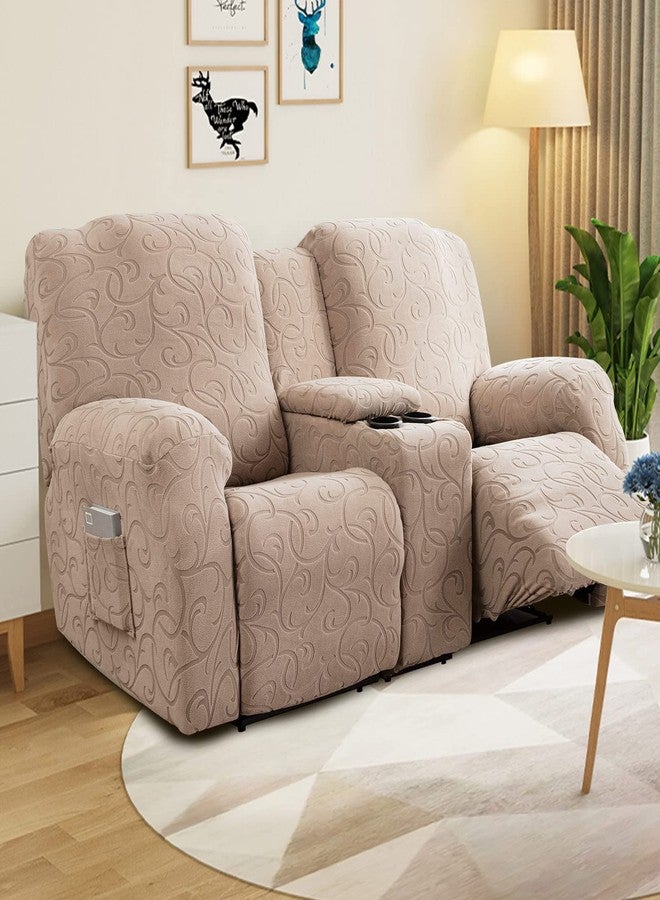 YUEANG Recliner Loveseat Cover with Center Console Sofa Covers, Stretch Furniture Protector Couch Slipcover, Rocking Fleece Thick, Soft Washable Sofa Loveseat Slipcovers (Taupe, Crochet Pattern) - Image 5