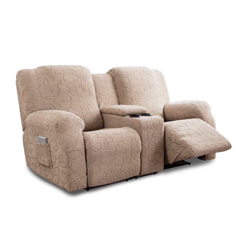 YUEANG Recliner Loveseat Cover with Center Console Sofa Covers, Stretch Furniture Protector Couch Slipcover, Rocking Fleece Thick, Soft Washable Sofa Loveseat Slipcovers (Taupe, Crochet Pattern) - Image 1