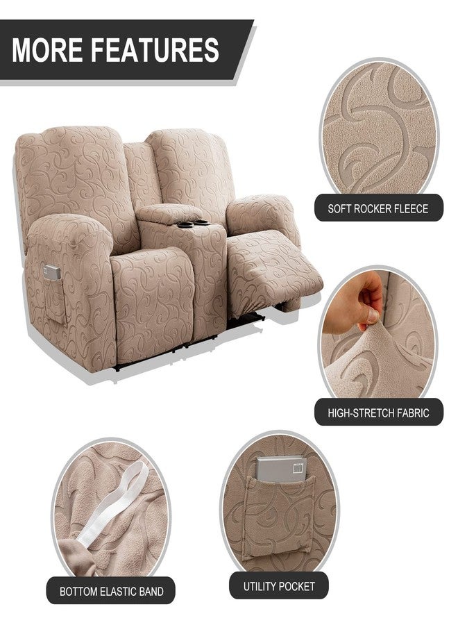 YUEANG Recliner Loveseat Cover with Center Console Sofa Covers, Stretch Furniture Protector Couch Slipcover, Rocking Fleece Thick, Soft Washable Sofa Loveseat Slipcovers (Taupe, Crochet Pattern) - Image 2