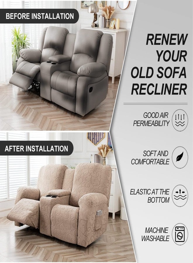 YUEANG Recliner Loveseat Cover with Center Console Sofa Covers, Stretch Furniture Protector Couch Slipcover, Rocking Fleece Thick, Soft Washable Sofa Loveseat Slipcovers (Taupe, Crochet Pattern) - Image 4