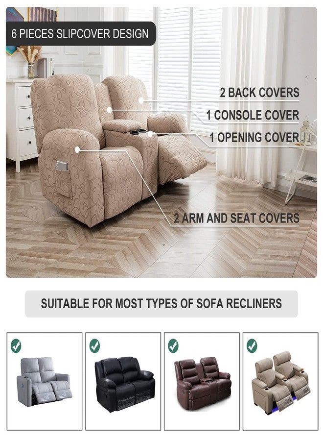 YUEANG Recliner Loveseat Cover with Center Console Sofa Covers, Stretch Furniture Protector Couch Slipcover, Rocking Fleece Thick, Soft Washable Sofa Loveseat Slipcovers (Taupe, Crochet Pattern) - Image 3