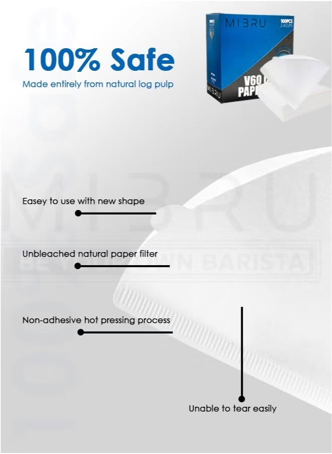 Sunspire 100 Coffee Filters V60 Size V02 Natural Wood Pulp Unbleached Natural White - Image 3