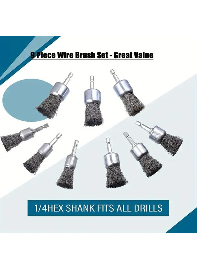 9 Pcs Steel Wire Brush Wheels 1.0 Inch Press On End Line Brushes 0.25 Inch Hex Shafts - Image 4