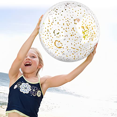 FUTUREPLUSX 16 Inch Glitter Beach Balls 2PCS Swimming Pool Balls Inflatable Beach Ball with Gold Confetti for Kids Birthday Summer Pool Party - Image 5