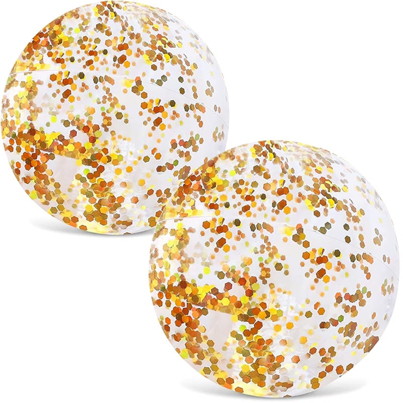 FUTUREPLUSX 16 Inch Glitter Beach Balls 2PCS Swimming Pool Balls Inflatable Beach Ball with Gold Confetti for Kids Birthday Summer Pool Party - Image 3