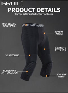 GROIC Basketball Pants with Knee Pads, Knee Pads Compression Pants,Men's Basketball Pants with Knee Pads Capri Padded Compression Tights Leggings Sports Protector Gear  - Image 3