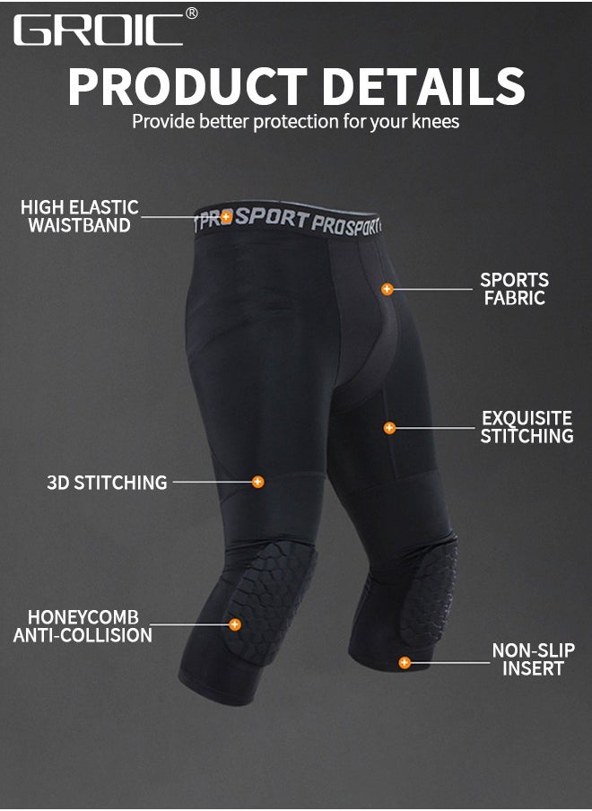 GROIC - Basketball Pants with Knee Pads, Knee Pads Compression Pants,Men's Basketball Pants with Knee Pads Capri Padded Compression Tights Leggings Sports Protector Gear - Image 1