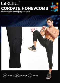 GROIC Basketball Pants with Knee Pads, Knee Pads Compression Pants,Men's Basketball Pants with Knee Pads Capri Padded Compression Tights Leggings Sports Protector Gear  - Image 5