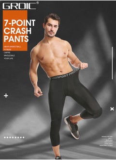 GROIC Basketball Pants with Knee Pads, Knee Pads Compression Pants,Men's Basketball Pants with Knee Pads Capri Padded Compression Tights Leggings Sports Protector Gear  - Image 2